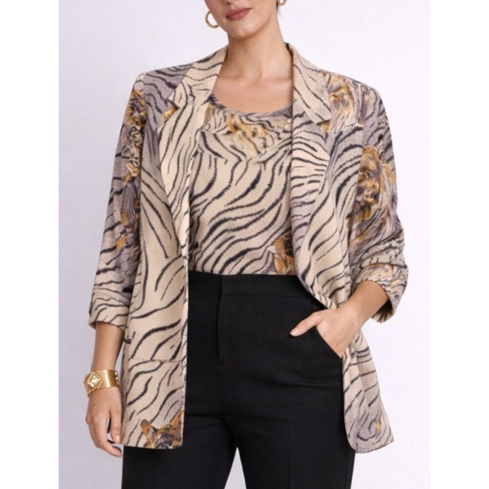 Vintage Regina Porter Silk SET Tiger Print Blazer Jacket & Top S/M Retro Resort